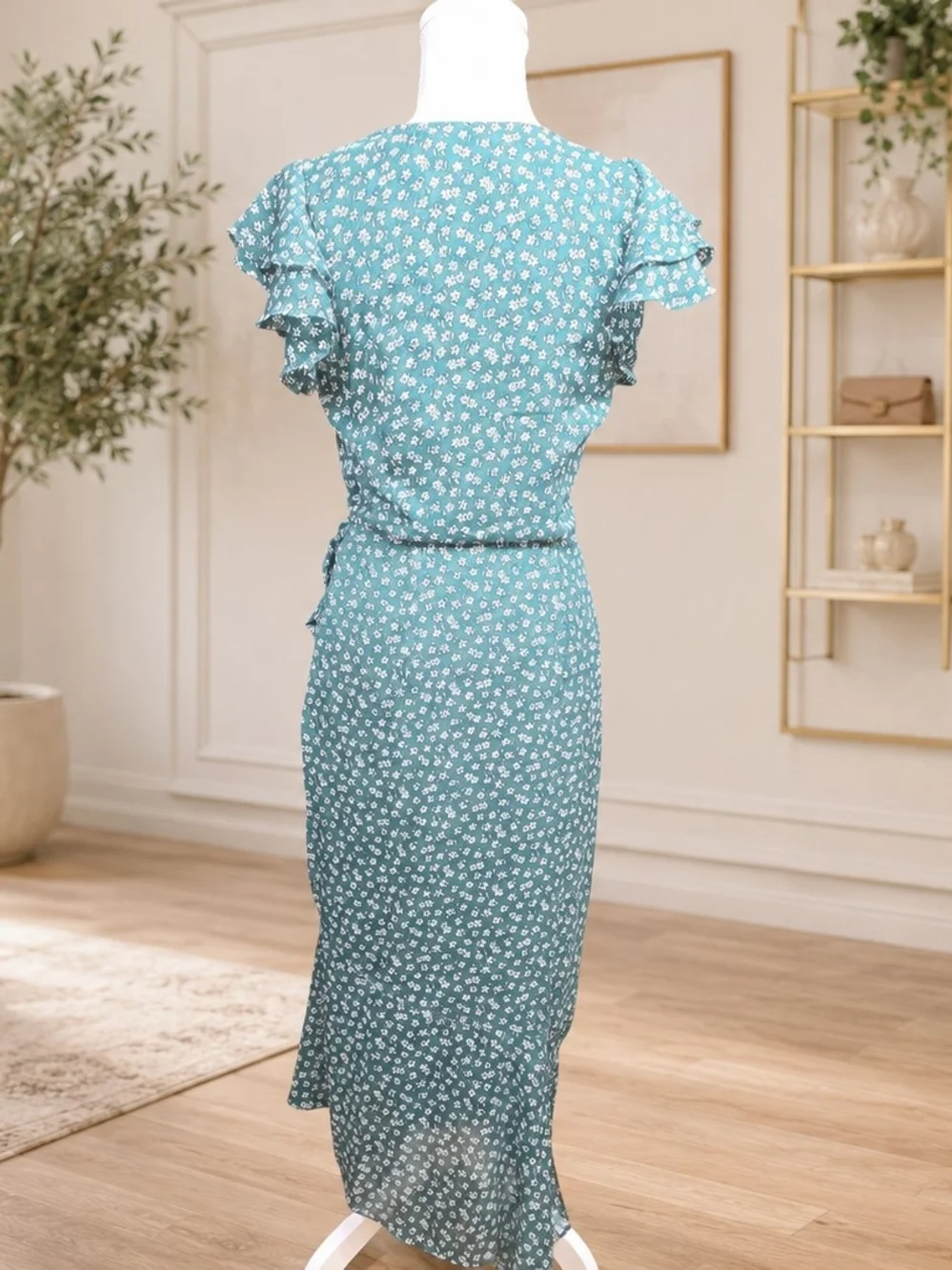 Abercrombie & Fitch Green Floral Ruffle Wrap Maxi Dress Size S